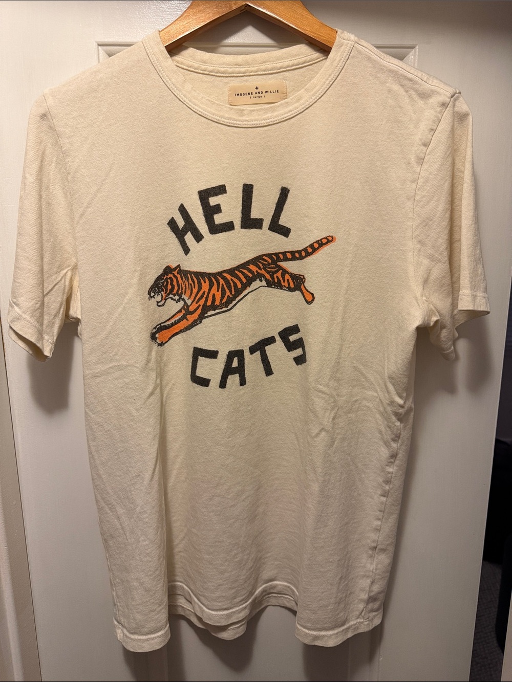 imogene + willie Cream Tee with Orange Tiger Graphic - Size Large